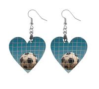 Football in The Football Network Wooden Earrings for Women, Vintage Elegant Wood Jewelry, Lightweight Earrings for Wedding, Party, Everyday Jewelry Gift, Circular, Wood, wood