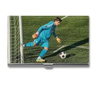 Football in The Goalkeeper Position Business Card Holder for Men & Women, Professional Card Case with Buckle Style Shut, Compact And Portable Metal Case for Office Workers, style, One Size, Classic