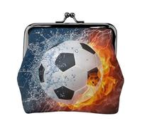 Football in Water and Fire, PU Leather Coin Purse, Small Wallets, Change Pouch with Kiss Lock Clasp Buckle, Change Purse