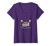 Football is My Religion: Gridiron Devotion V-Neck T-Shirt, Women, Purple, S