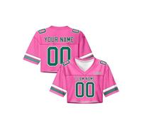 Football Jersey Crop Topsfor Women Custom Football Jersey Shirts for Women Y2k Crop Tops Number Name Mesh Streetwear Sportswear V-Neck Short Sleeve Tees S~4XL Hot Pink