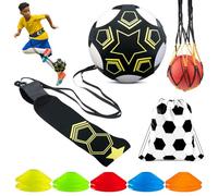 Football Kick Trainer Football Training Set Football Kick Trainer with 10 Football Hats Football Training Device Hands Free Solo Football Training Accessories for Balls Size #3#4#5 Footballs