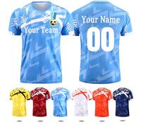 Football Kit Design - Personalised Football Shirt for Kids Adults with Name Number Team Logo Custom Football Shirt Sky Blue
