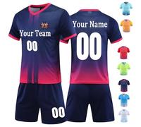 Football Kit Kids Adults Personalised with Name Number Team Logo Customised Football Kit Sapphire Blue