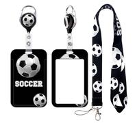 Football Lanyard ID Card Holder with Retractable Badge Reel Black Neck Strap Key Lanyard for Teacher Kids Nurse Student Cruise Office School ID Credit Cards