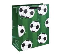 Football Large Green Gift Bag - 33cm x 26.5cm x 14cm - Sports-Themed Paper Present Bag with Rope Handles & Tag for Boys, Kids & Birthday Gifts