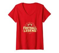 Football Legend: Vintage Gridiron Glory for Sports Fans V-Neck T-Shirt, Women, Red, M