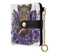 Football Leopard Flower Purple Print Small Women Wallet Leather RFID Blocking Bifold Compact Card Holder with Coin Pocket Zipper Purse for Girls Ladies Women