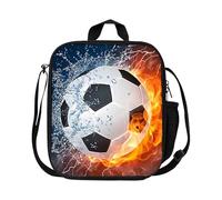 Football Lunch Box, Insulated Lunch Bag Boys, Durable Cooler Warm Lunch-Box with Drink Bottle Holder, 3D Football Reusable Lunch-Bag Kids for School Picnic Travel Hiking Camping Outdoor Activities