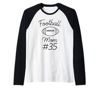 Football Mom Number 35 Biggest Fan Woman Team Mother My Son Raglan Baseball Tee