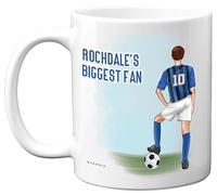 Football Mug Gift for Rochdale Fans - Footy Biggest Fan - Happy Birthday Mugs Present Gifts for Son Dad Brother Uncle Colleague Friend Cousin, 11oz Ceramic Dishwasher Safe Coffee Tea Cup