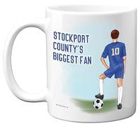 Football Mug Gift for Stockport Fans - Footy Biggest Fan - Happy Birthday Mugs Present Gifts for Son Dad Brother Uncle Colleague Friend Cousin, 11oz Ceramic Dishwasher Safe Coffee Tea Cup
