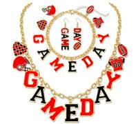 Football Necklace Bracelet Earrings for Women Game Day Jewelry Set Outfits Football Cheer Mom Accessories Essentials Gear Fall Sports Must Haves Gifts, L, Acrylic, No Gemstone