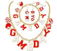 Football Necklace Bracelet Earrings for Women Game Day Jewelry Set Outfits Football Cheer Mom Accessories Essentials Gear Fall Sports Must Haves Gifts, L, Acrylic, No Gemstone