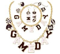 Football Necklace Bracelet Earrings for Women Game Day Jewelry Set Outfits Football Cheer Mom Accessories Essentials Gear Fall Sports Must Haves Gifts, L, Acrylic, No Gemstone