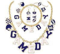Football Necklace Bracelet Earrings for Women Game Day Jewelry Set Outfits Football Cheer Mom Accessories Essentials Gear Fall Sports Must Haves Gifts, L, Acrylic, No Gemstone