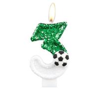 Football Number 3 Candle, Sparkling Sequin Green White Birthday Cake Topper Decorations for Party, Football-Themed Activities, Wedding, Anniversary Supplies