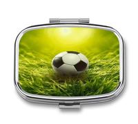 Football on Grass Pill Box Medicine Pill Organizer Small Pill Case Travel Pill Container Portable Pill Case for Pocket 2 Compartment Pill Holder Pill Boxes for Travel