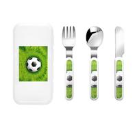 Football On Grass Three-Piece Set of Children's Cutlery-Safe and Durable Plastic Pp+430 Stainless Steel, Suitable for Kindergartens, Picnics, Birthday Parties and Other Scenes.
