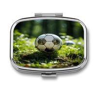 Football on The Grass Pill Box Medicine Pill Organizer Small Pill Case Travel Pill Container Portable Pill Case for Pocket 2 Compartment Pill Holder Pill Boxes for Travel