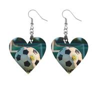 Football on The Grass Wooden Earrings for Women, Vintage Elegant Wood Jewelry, Lightweight Earrings for Wedding, Party, Everyday Jewelry Gift, Love, Wood, wood
