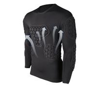 Football Padded Shirt - Black EVA Honeycomb Foam, Long Sleeve Compression | Chest Spleen Elbow Rib Shoulder Protection, Soccer Basketball Paintball Goalkeeper, Adults Kids Collision Sports