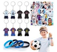 Football Party Bags Fillers- Soccer Jersey Keyrings Soccer Players Wristbands Football Star Stickers for Party Favors Birthday Supplies Bag Fillers Goodie Bags Pinata Stuffers for Men Women Boys Fans