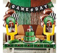 Football Party Decoration Kit Includes Football & Goalpost Foil Black Stripe Referee Touchdown Foil Balloons Foil Fringe Curtain for Sports Theme Major Game Day Celebration Decorations