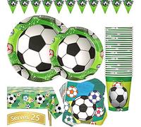 Football Party Supplies 102PCS Sports Theme Kids Birthday Tableware Set Includes Plates, Cups, Napkins, Tablecloth and Banner, Reusable Serves 25