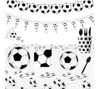 Football Party Tableware Set, Disposable Kids Birthday Tableware Set Included Table Cloth, Banner, Paper Plates, Cups and Napkins, Suitbale for UEFA Euro 2024 Football Game Theme Home Decoration (A)