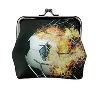 Football Passing Through Goal Women's Leather Coin Purse, Small Change Pouch with Kiss-Lock Clasp Closure Buckle Wallet for Girl Gift