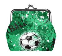 Football Pattern Green Women’s PU Leather Coin Wallets Girls Mini Buckle Coin Purse Pouch
