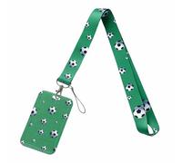 Football Pattern Lanyard with Card Holder, Neck Lanyard with Sliding Badge Holder for ID Cards Keys, Neck Strap with Hard Vertical Card Protector for Office School Exhibitions Sport Events (Green)