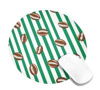 Football Patterned Mouse Pad, Green Brown Sports Themed Desk Mat, Non-Slip Washable Mousepad for Home and Office Computer, Gaming and Laptop Use Round 8x8 Inch
