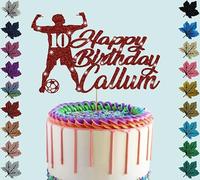Football Personalised Birthday Player Glitter Cake Topper With Any Age & Name (Red)