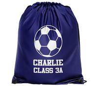 Football Personalised Drawstring Bag for Kids Footie Fan Supporter Custom Name Year Back to School PE Sports Boys Girls Bag, One Size, Navy