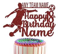 Football Player cake Topper Personalised With Your Favourite Team, Name & Age (Red)