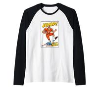Football Player Jump UP and Over Defender Classic Comic Raglan Baseball Tee