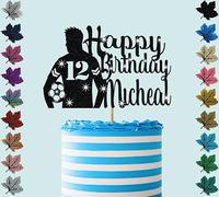 Football Player Personalised Birthday Glitter Cake Topper With Any Name & Age (Black)