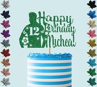Football Player Personalised Birthday Glitter Cake Topper With Any Name & Age (Green)