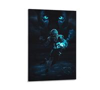 Football Player Running Poster Panther Artwork Print Sports Wall Art for Home Decor Dynamic Athletic Scene Blue And Black Colors Gift for Sports Fans Gift 20x30inch(50x75cm) Framed