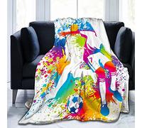 Football Players with Soccer Ball Throw Blanket Super Soft Warm Bed Blankets for Couch Bedroom Sofa Office Car, All Season Cozy Flannel Plush Blanket for Girls Boys Adults, 60"X50" Medium for Teens
