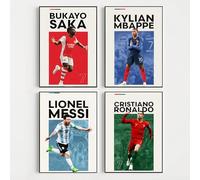 Football Prints Set of 4 - Messi, Ronaldo, Mbappe And Saka Famous Football Legends Superstar Sports Decor for Boys Bedroom Wall Art Decor (A4)