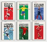 Football Prints Set of 6 - Messi, Cristiano Ronaldo, Mbappe And Saka, Trent and Ronaldo Famous Football Legends Superstar Sports Decor for Boys Bedroom Wall Art Decor (A4)