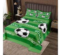 Football Quilted Bedspread Kids Cartoon Sports Theme Decor Quilted Coverlet for Boys Green Ball Game Coverlet Set Breathable Quilted Single Size