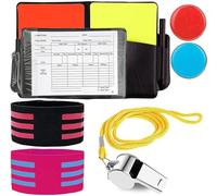 Football Referee Cards Set Sports Referee Notebook Kit Referee Whistle with Lanyard, Red Card Yellow Card, Captains Armband, Score Book with Pencil Football Accessories Referee Kit for Football Soccer