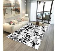 Football Rug for Boys Bedroom, Kids Sports Theme Green Football Pitch Soccer Print, Non-slip Washable Gamer Gaming Flannel Floor Mat Classroom Playroom Accessories Room Decor (Black,120x160cm)