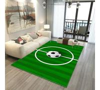 Football Rug for Boys Bedroom, Kids Sports Theme Green Football Pitch Soccer Print, Non-slip Washable Gamer Gaming Flannel Floor Mat Classroom Playroom Accessories Room Decor (Emerald Green,100x120cm)
