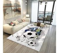 Football Rug for Boys Bedroom, Kids Sports Theme Green Football Pitch Soccer Print, Non-slip Washable Gamer Gaming Flannel Floor Mat Classroom Playroom Accessories Room Decor (White,160x230cm)