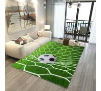 Football Rug for Boys Bedroom, Kids Sports Theme Green Football Pitch Soccer Print, Non-slip Washable Gamer Gaming Flannel Floor Mat Classroom Playroom Accessories Room Decor (Green,160x200cm)
